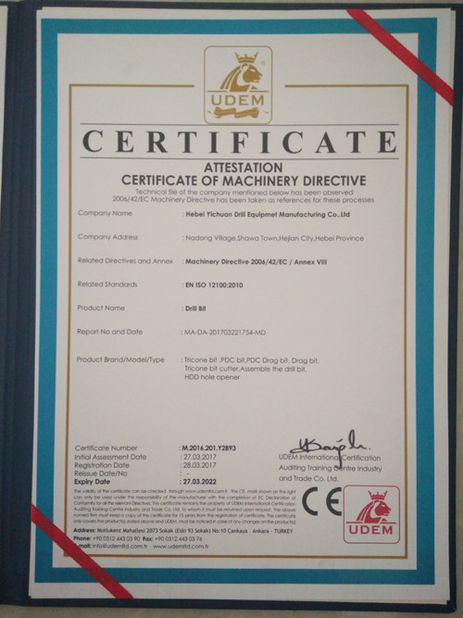 Çin Hebei Yichuan Drilling Equipment Manufacturing Co., Ltd Sertifikalar